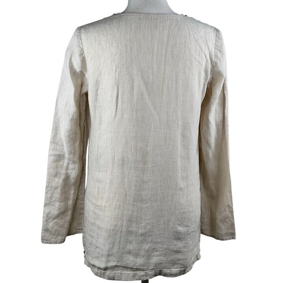Michael Kors Women Oatmeal Linen Tunic Top V Neck Silver Studs Zippers Small - Picture 9 of 10